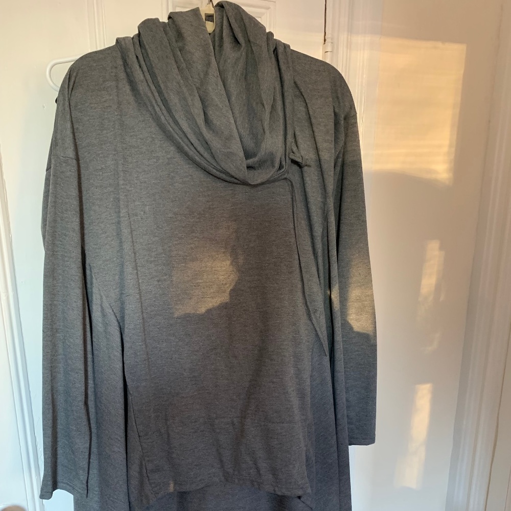 Chic Oversized Top with very large cowl neck, asymmetrical hem & kangaroo pocket